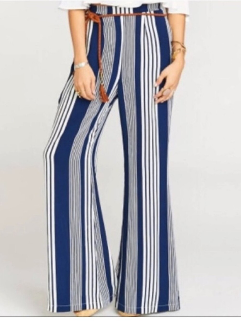 Show Me Your MuMu Elis Striped Wide Leg Trouser In Navy And White Size S